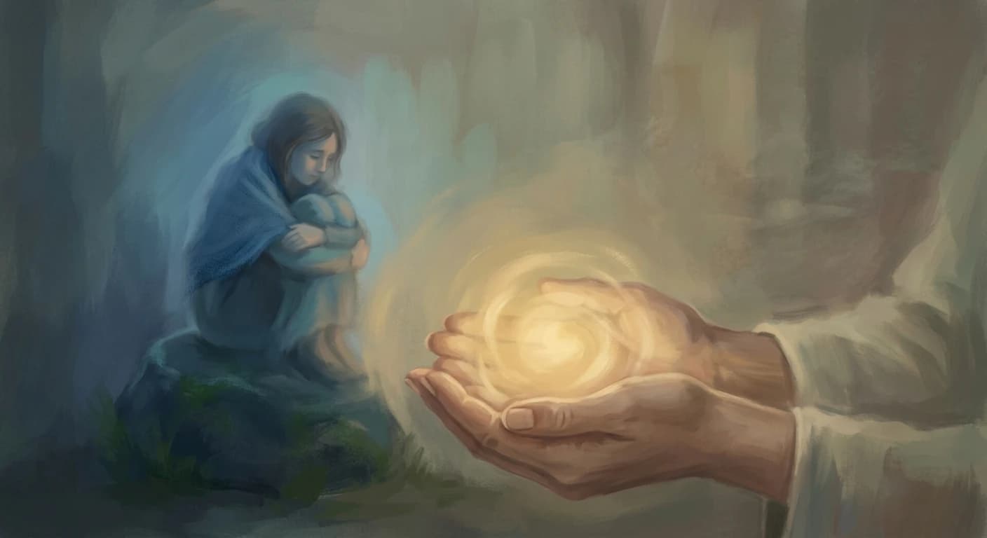 A gentle visual of the Positivity Part holding warmth while hidden sadness waits to be seen.