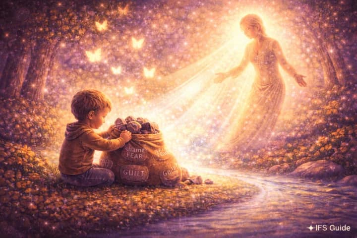 Unburdening Exiles in IFS symbolizing emotional release and healing