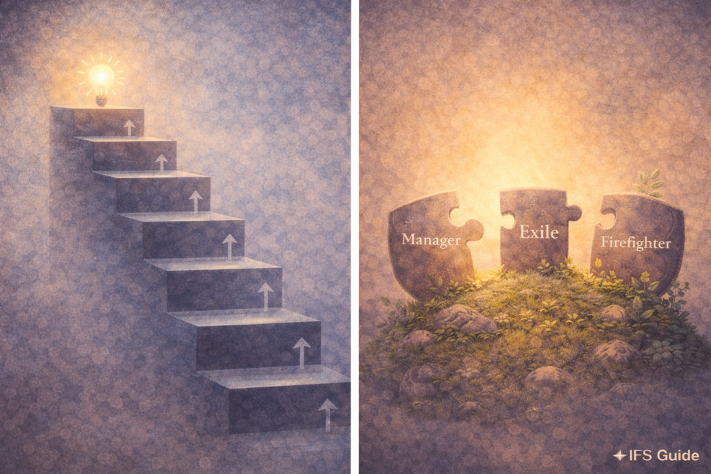 CBT structured thinking compared with IFS parts-based healing