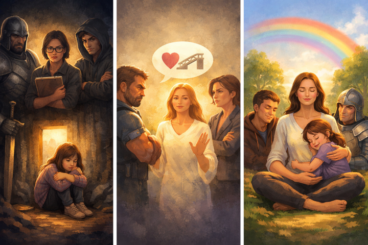 Protector parts guarding vulnerable exiles in Internal Family Systems therapy