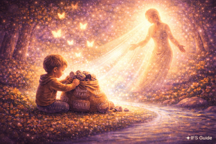 Unburdening Exiles in IFS symbolizing emotional release and healing